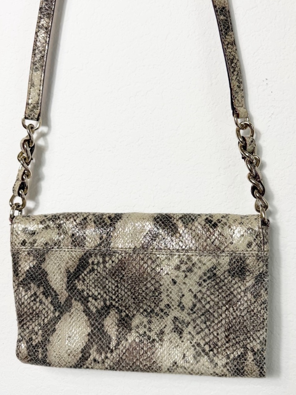 Kate Spade Snake Embossed Crossbody Bag Gold Shimmer Leather Purse - Picture 4 of 8